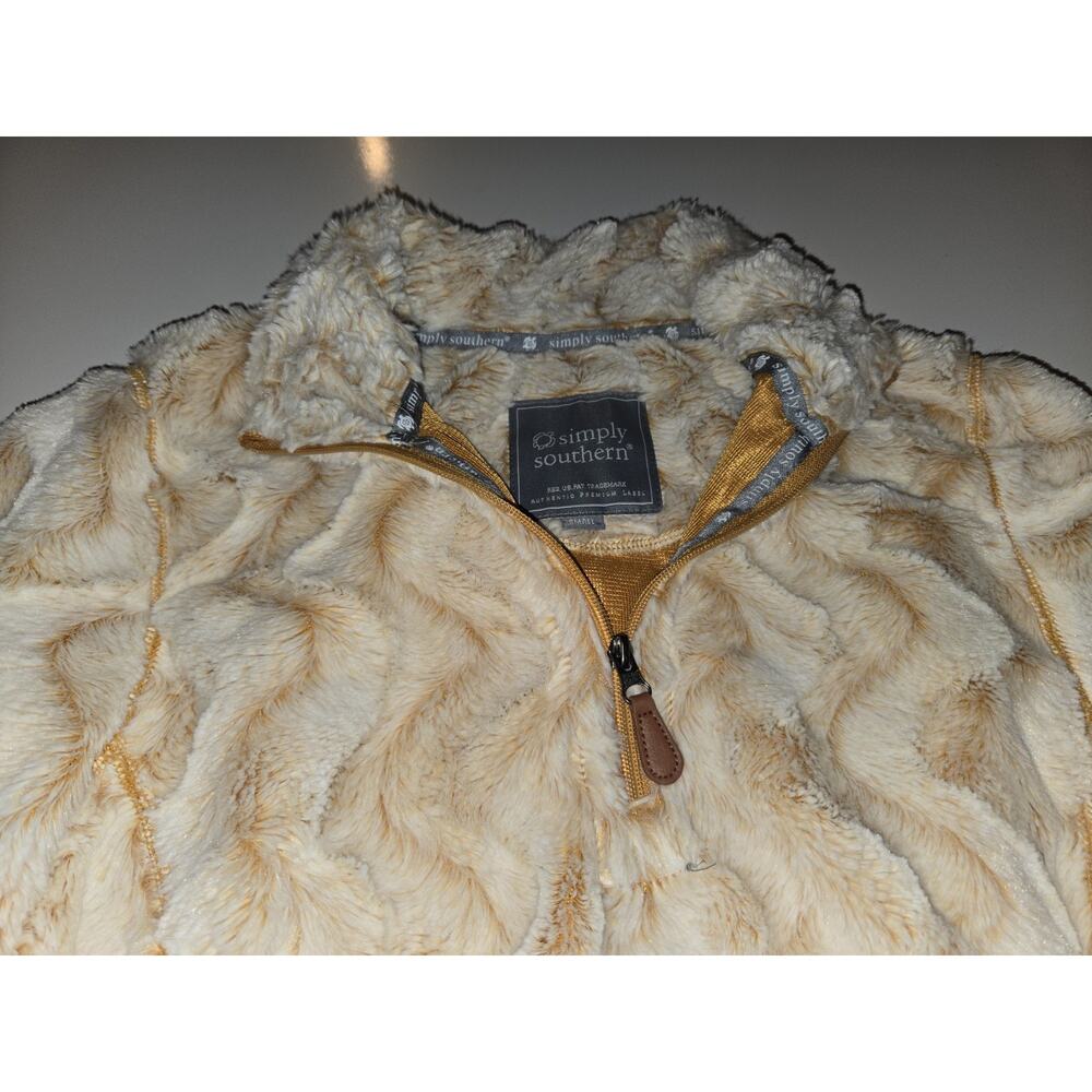 Simply Southern Womens S Cream Faux Fur Fleece Quarter Zip Cozy Cabin Pullover - Picture 6 of 9